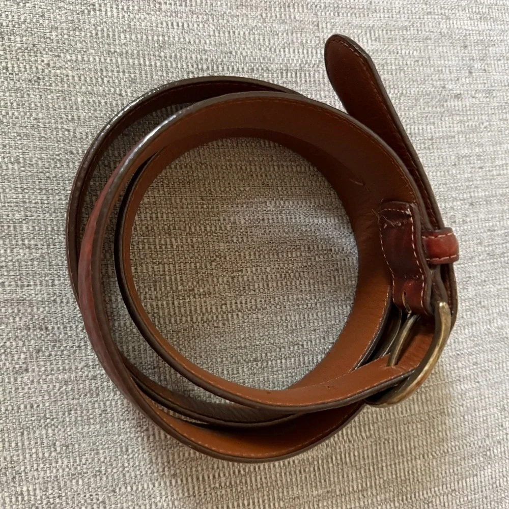 VTG LL Bean Brown Leather Chino Belt Brass Buckle Size 46
